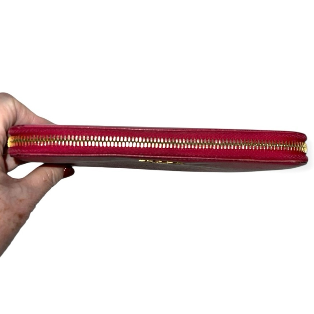 PRADA Zip Wallet Crimson Saffiano Leather Continental Wallet GUC - Picture 3 of 11